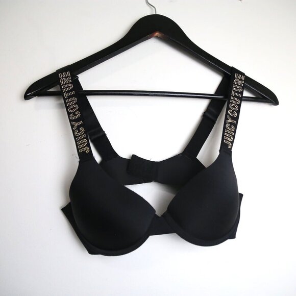 Juicy Couture Intimates Black Rhinestone Embellished Push Up Bra Size 34B - Picture 1 of 3